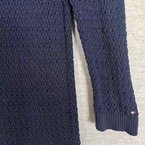 Tommy Hilfiger Open Knit Sweater Womens Small Navy Blue Tunic Crew Fisherman NWT - Picture 3 of 8